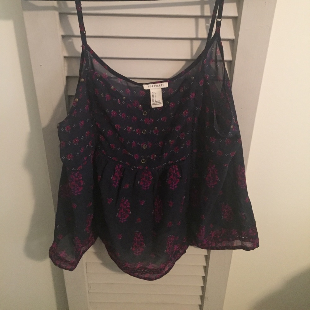 Navy blue sheer button down tank top